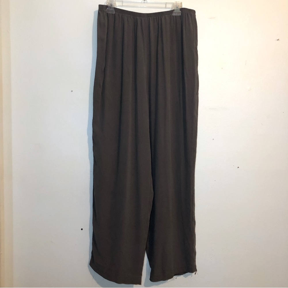 Eileen Fisher 100% Silk Wide Leg Pants with Elastic Waist, Gray/Taupe, size 2X